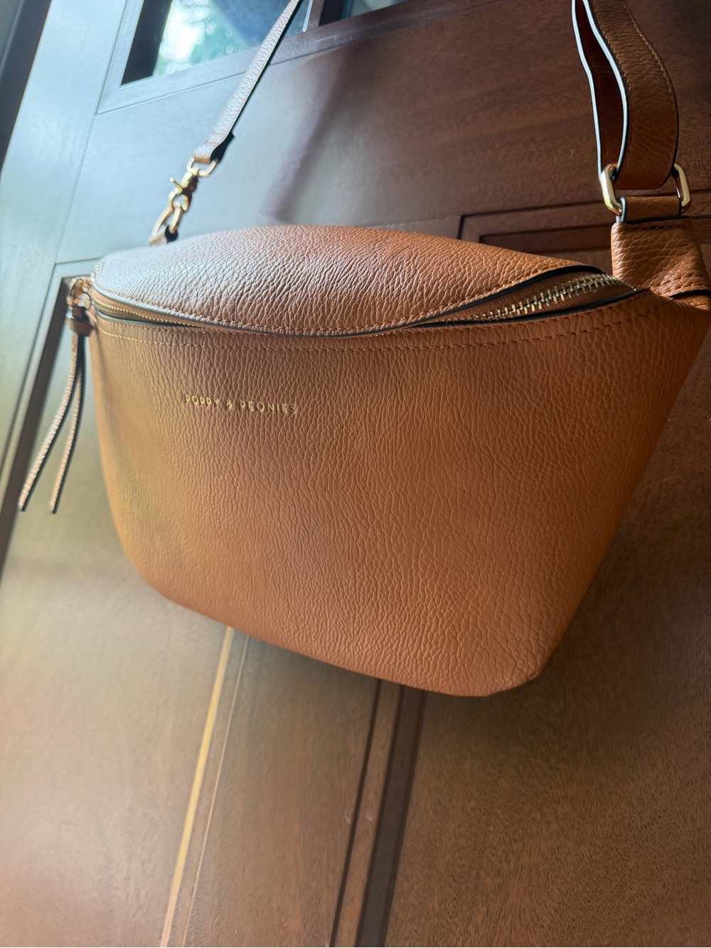 Poppy & Peonies Pebbled Leather Crossbody in Cognac - Picture 2 of 3
